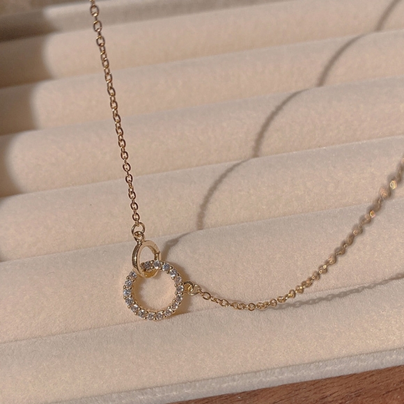 14k gold over sterling silver diamond circle necklace - Picture 11 of 11